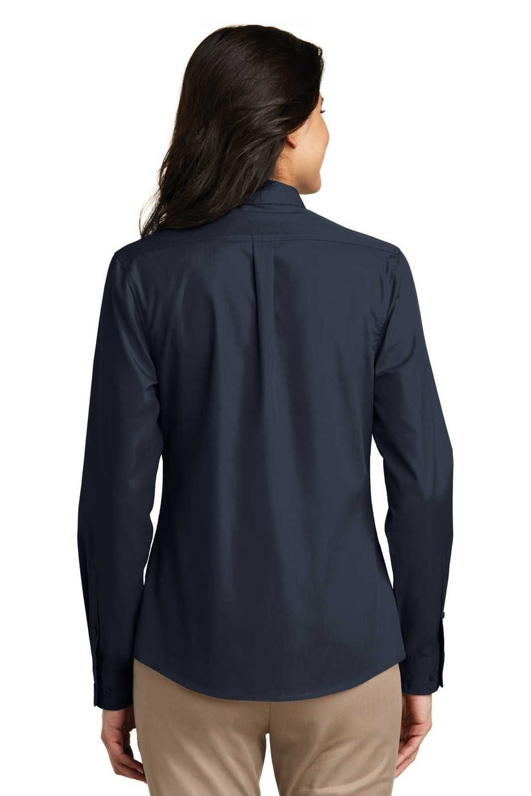 Port Authority LW100 Ladies Long Sleeve Carefree Poplin Shirt - River Blue Navy - HIT a Double - 2