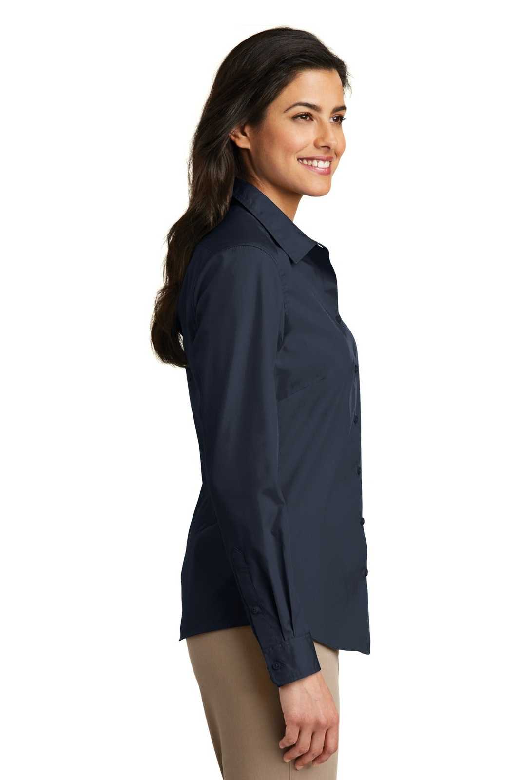 Port Authority LW100 Ladies Long Sleeve Carefree Poplin Shirt - River Blue Navy - HIT a Double - 3