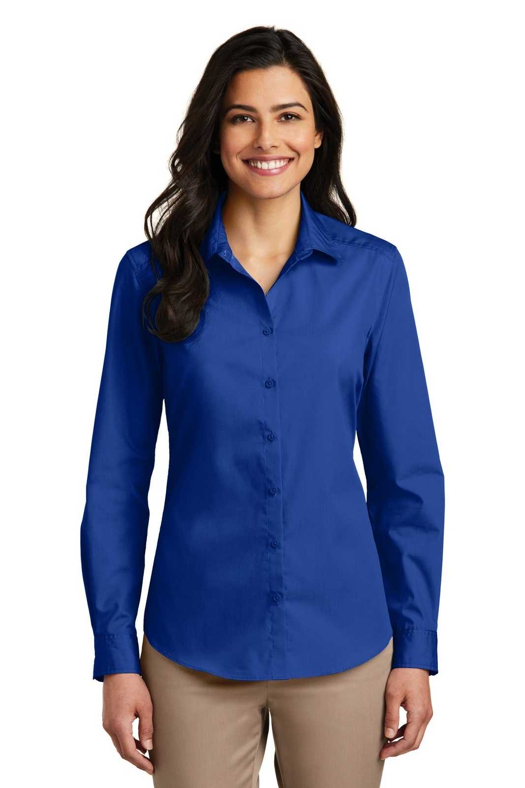 Port Authority LW100 Ladies Long Sleeve Carefree Poplin Shirt - True Royal - HIT a Double - 1