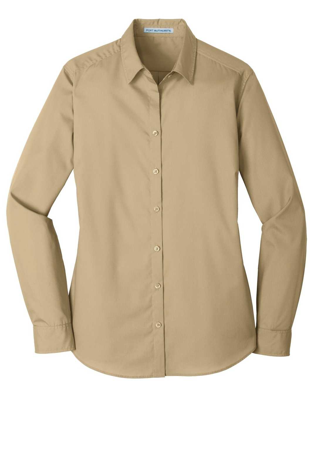 Port Authority LW100 Ladies Long Sleeve Carefree Poplin Shirt - Wheat - HIT a Double - 5