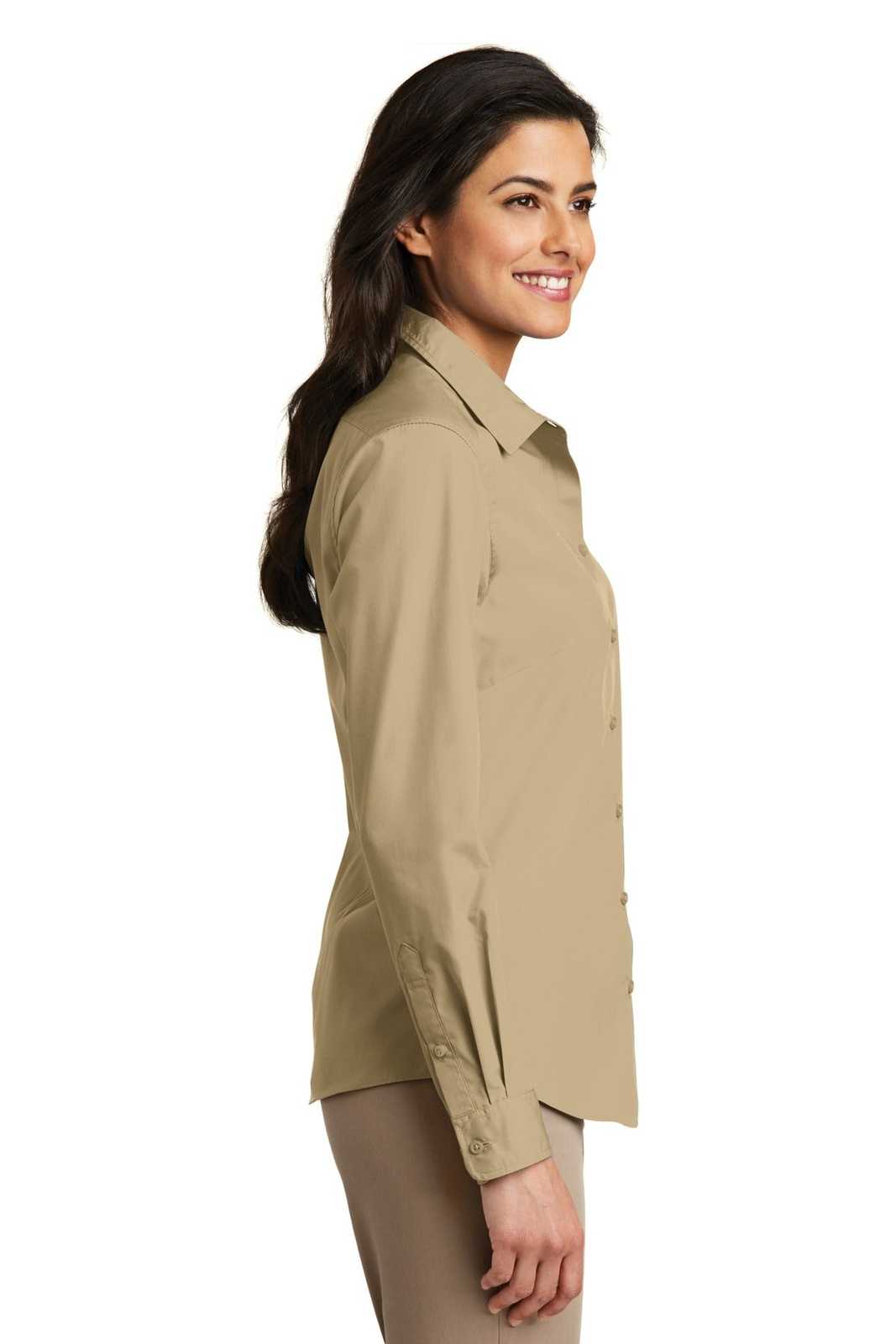 Port Authority LW100 Ladies Long Sleeve Carefree Poplin Shirt - Wheat - HIT a Double - 3