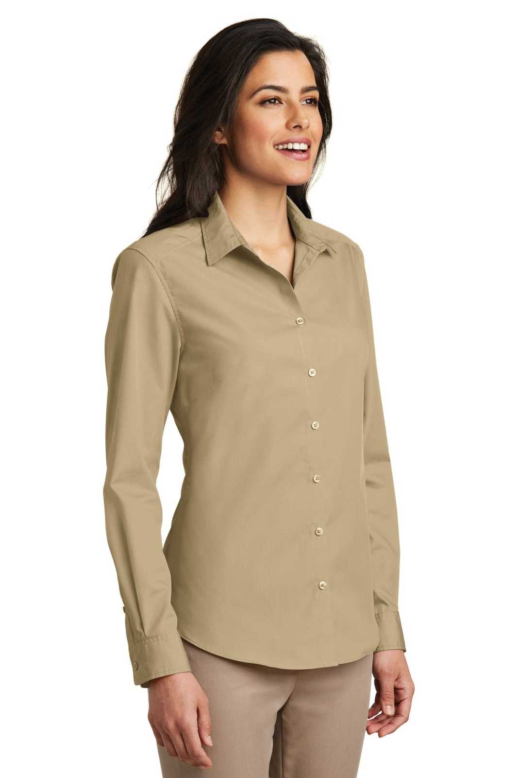 Port Authority LW100 Ladies Long Sleeve Carefree Poplin Shirt - Wheat - HIT a Double - 4