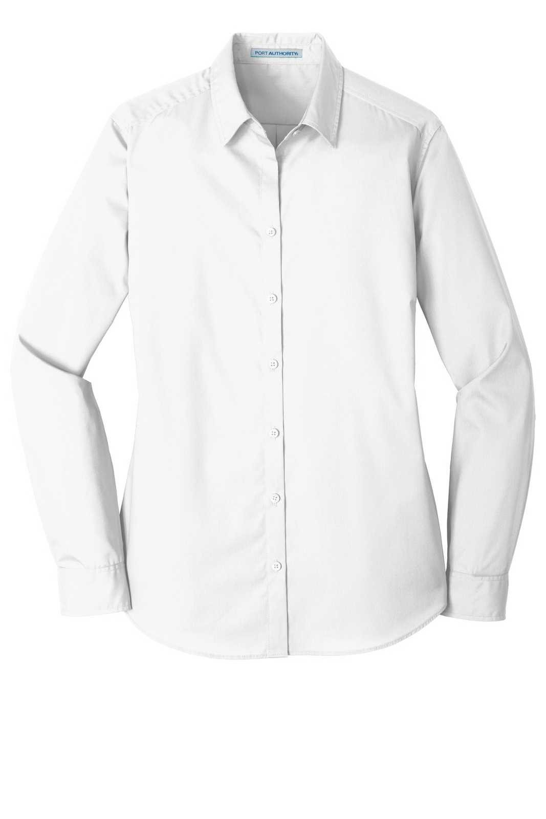 Port Authority LW100 Ladies Long Sleeve Carefree Poplin Shirt - White - HIT a Double - 5