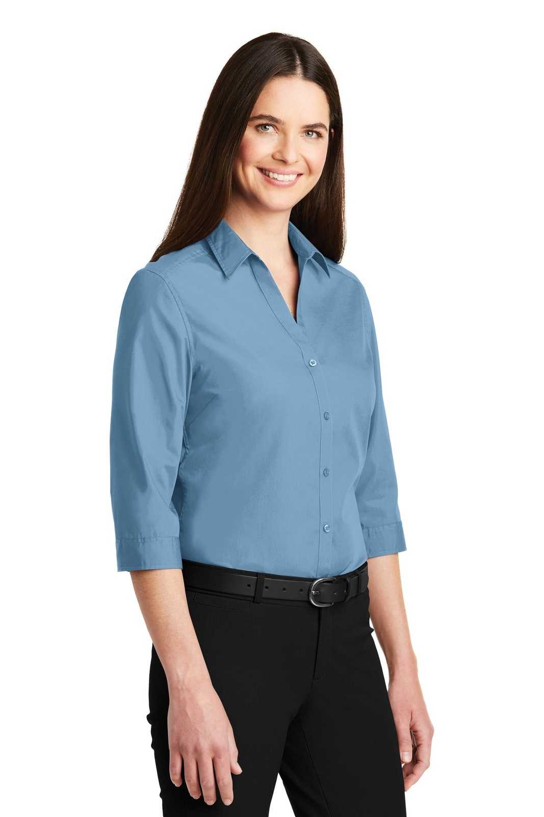 Port Authority LW102 Ladies 3/4-Sleeve Carefree Poplin Shirt - Carolina Blue - HIT a Double - 4