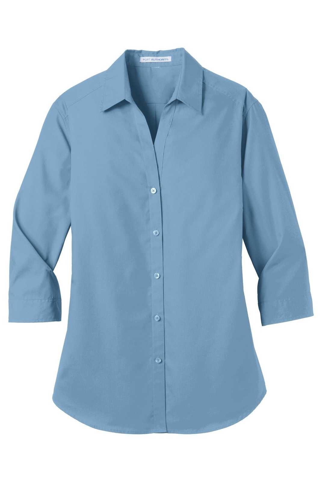 Port Authority LW102 Ladies 3/4-Sleeve Carefree Poplin Shirt - Carolina Blue - HIT a Double - 5