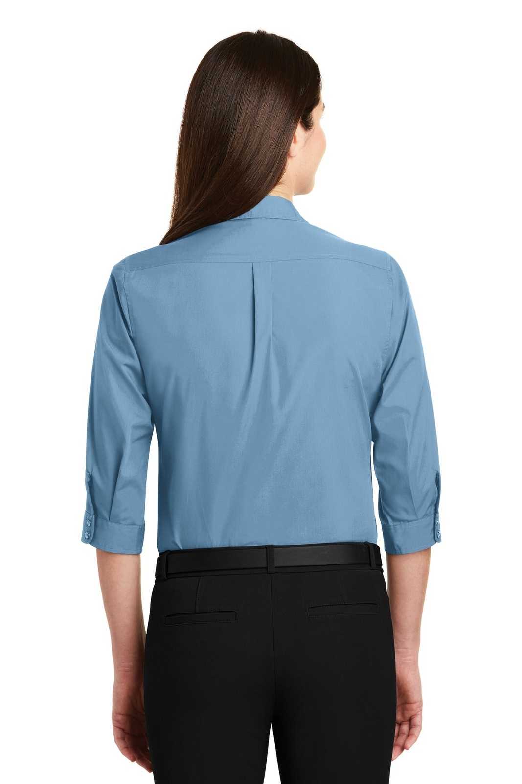 Port Authority LW102 Ladies 3/4-Sleeve Carefree Poplin Shirt - Carolina Blue - HIT a Double - 2