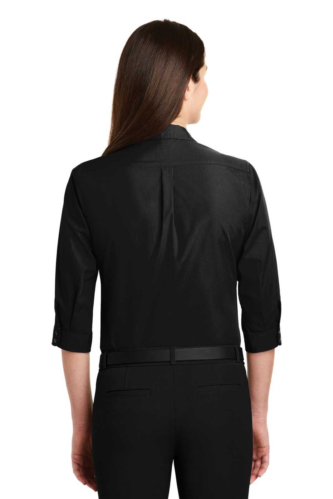 Port Authority LW102 Ladies 3/4-Sleeve Carefree Poplin Shirt - Deep Black - HIT a Double - 2