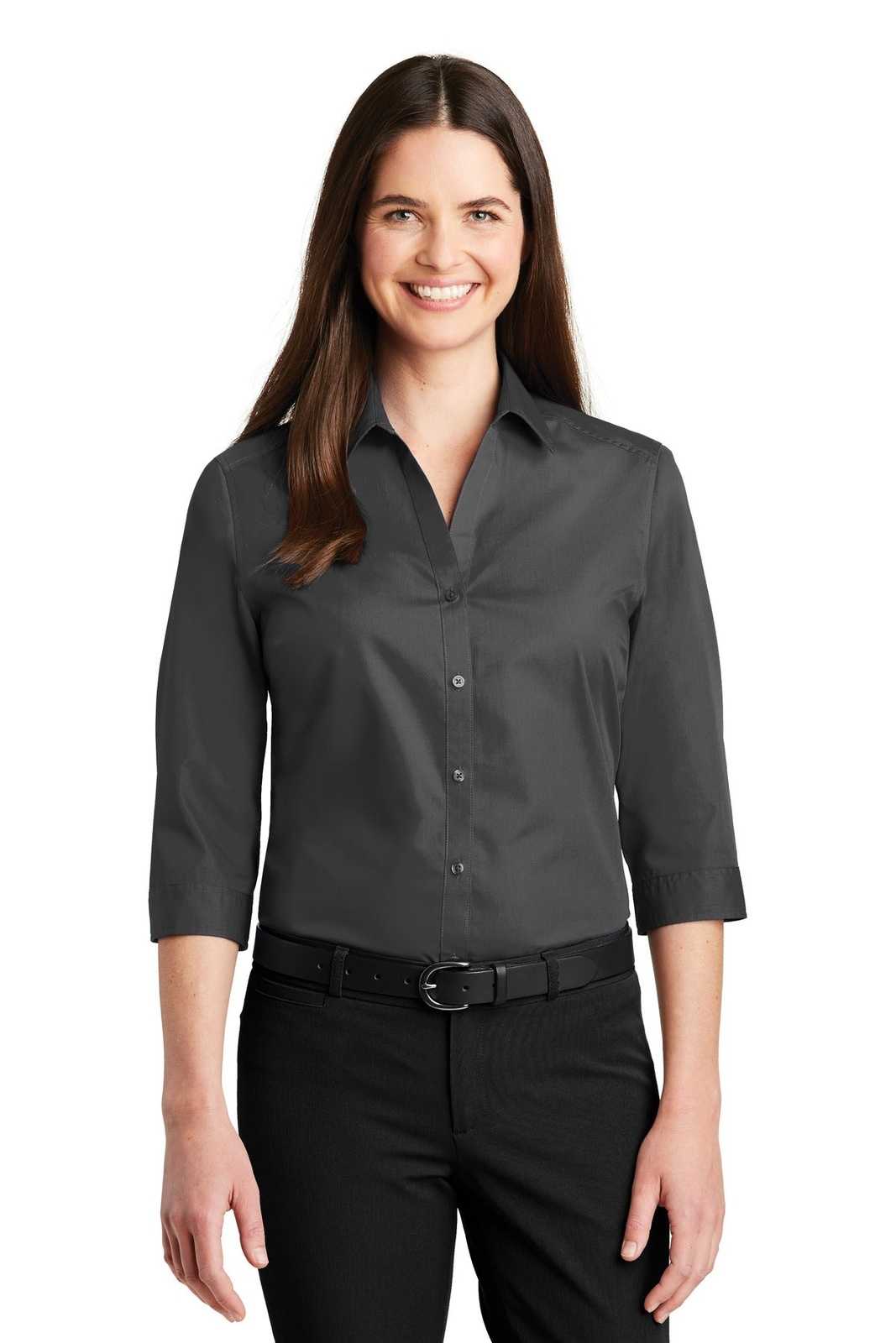 Port Authority LW102 Ladies 3/4-Sleeve Carefree Poplin Shirt - Graphite - HIT a Double - 1