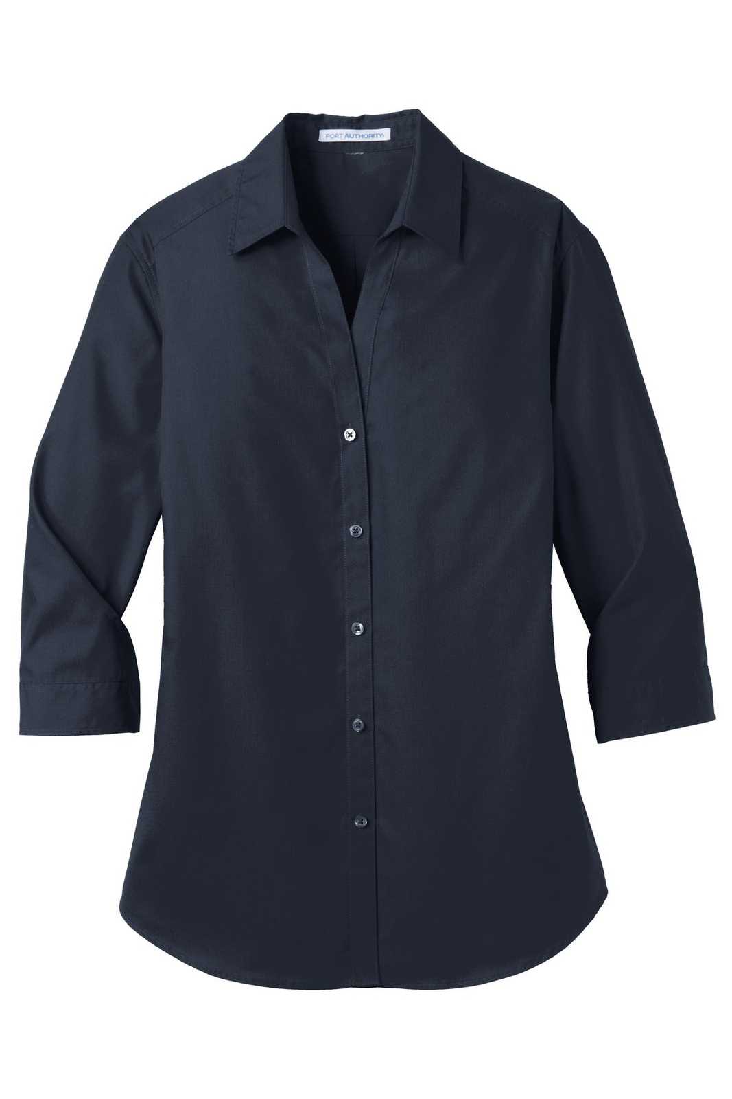 Port Authority LW102 Ladies 3/4-Sleeve Carefree Poplin Shirt - River Blue Navy - HIT a Double - 5