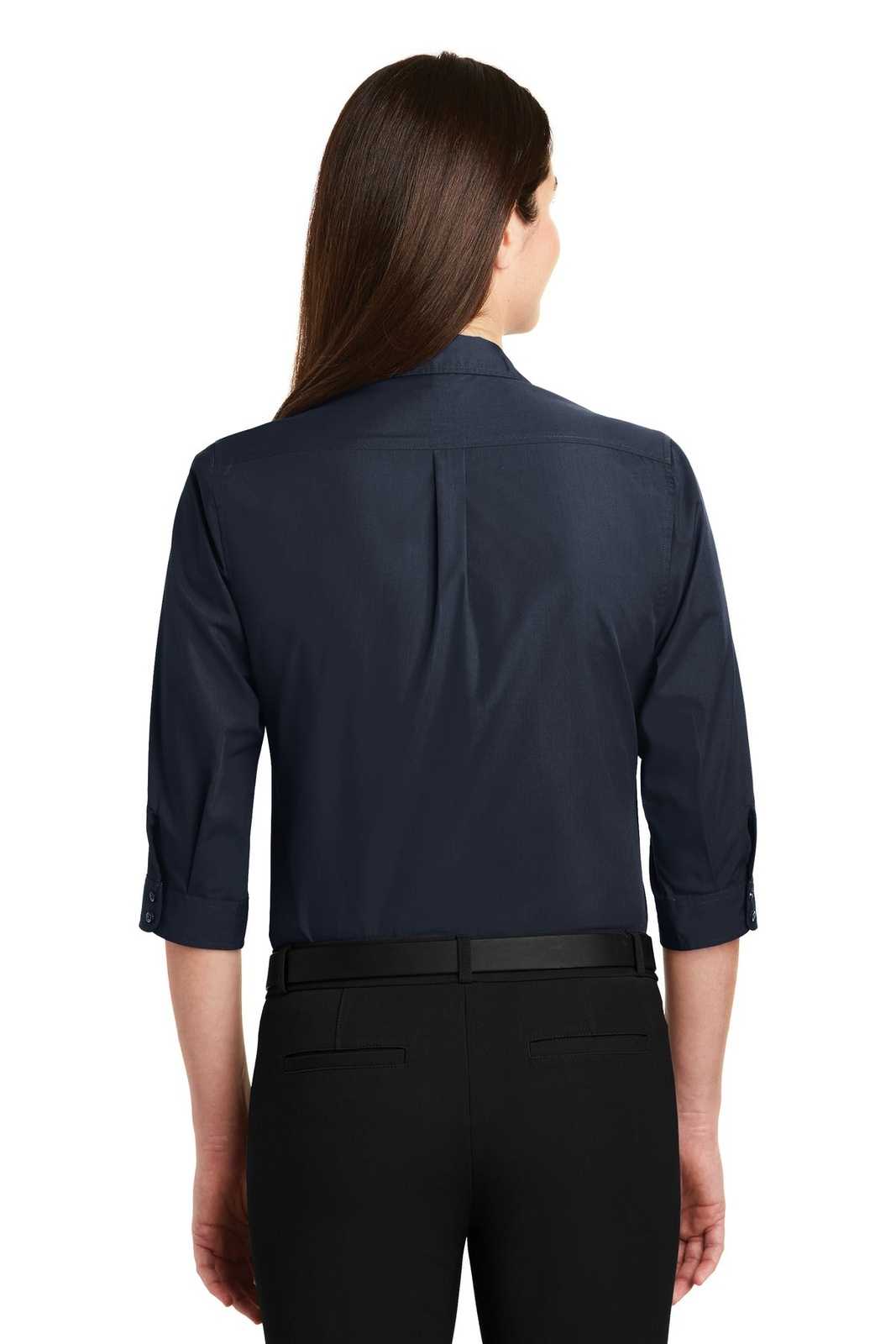 Port Authority LW102 Ladies 3/4-Sleeve Carefree Poplin Shirt - River Blue Navy - HIT a Double - 2