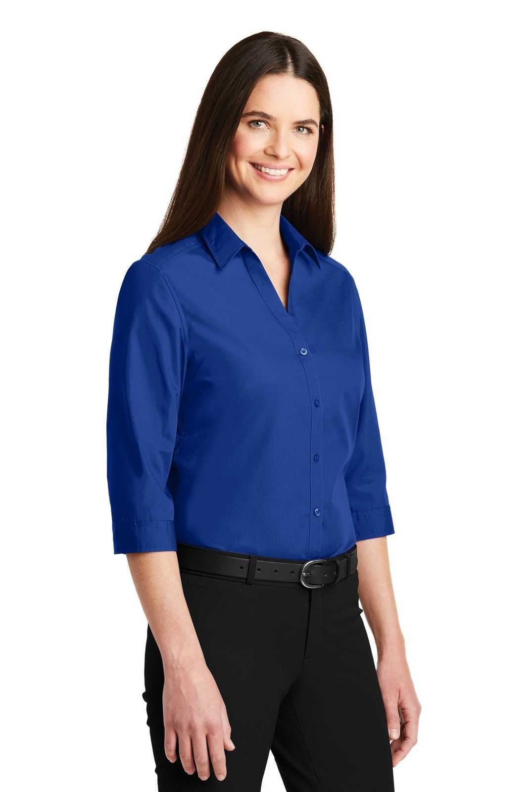Port Authority LW102 Ladies 3/4-Sleeve Carefree Poplin Shirt - True Royal - HIT a Double - 4