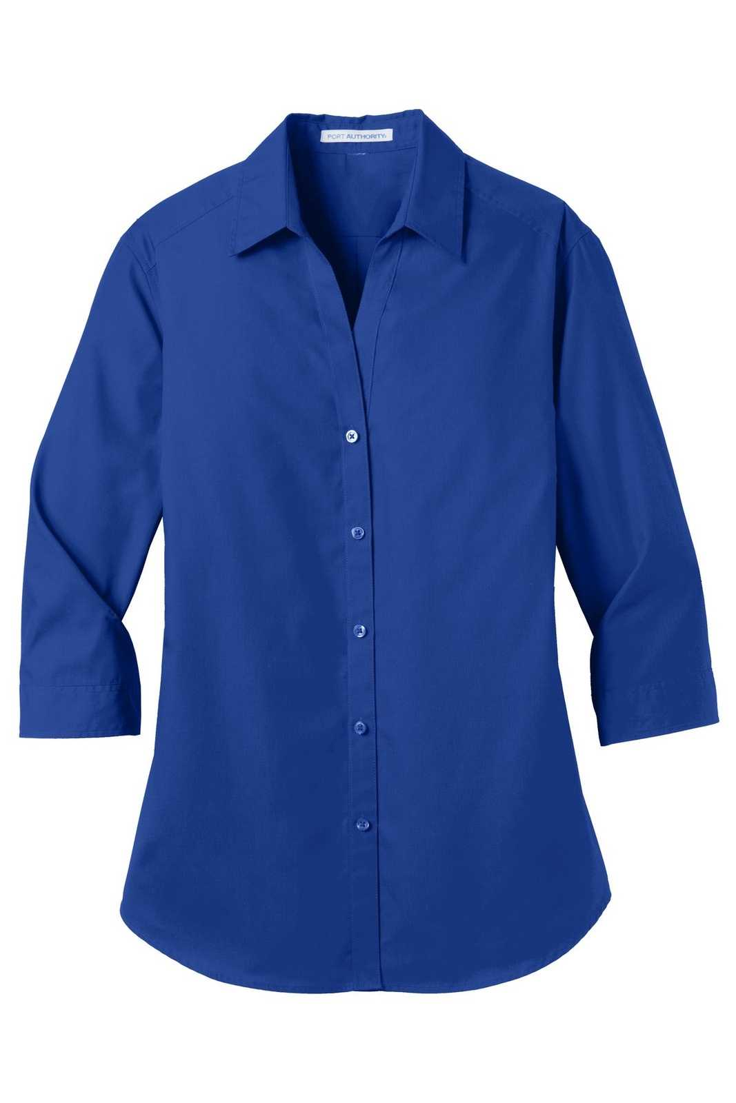 Port Authority LW102 Ladies 3/4-Sleeve Carefree Poplin Shirt - True Royal - HIT a Double - 5