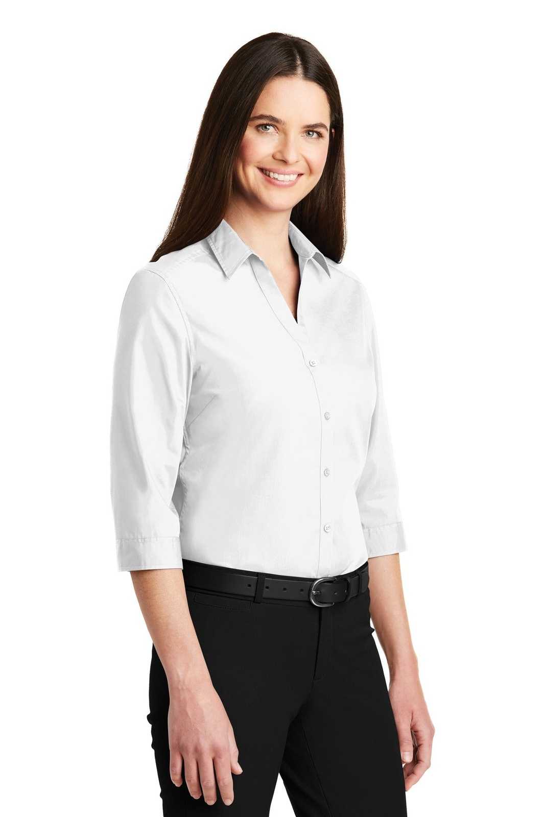 Port Authority LW102 Ladies 3/4-Sleeve Carefree Poplin Shirt - White - HIT a Double - 4