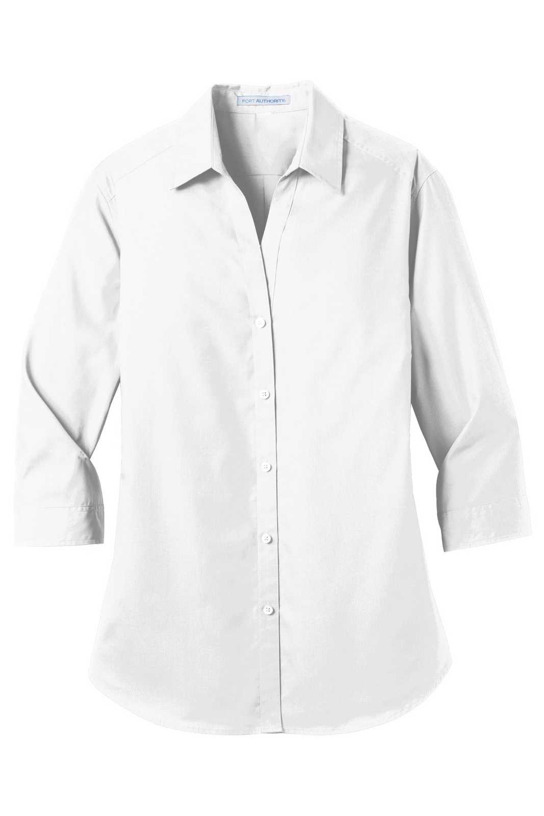 Port Authority LW102 Ladies 3/4-Sleeve Carefree Poplin Shirt - White - HIT a Double - 5