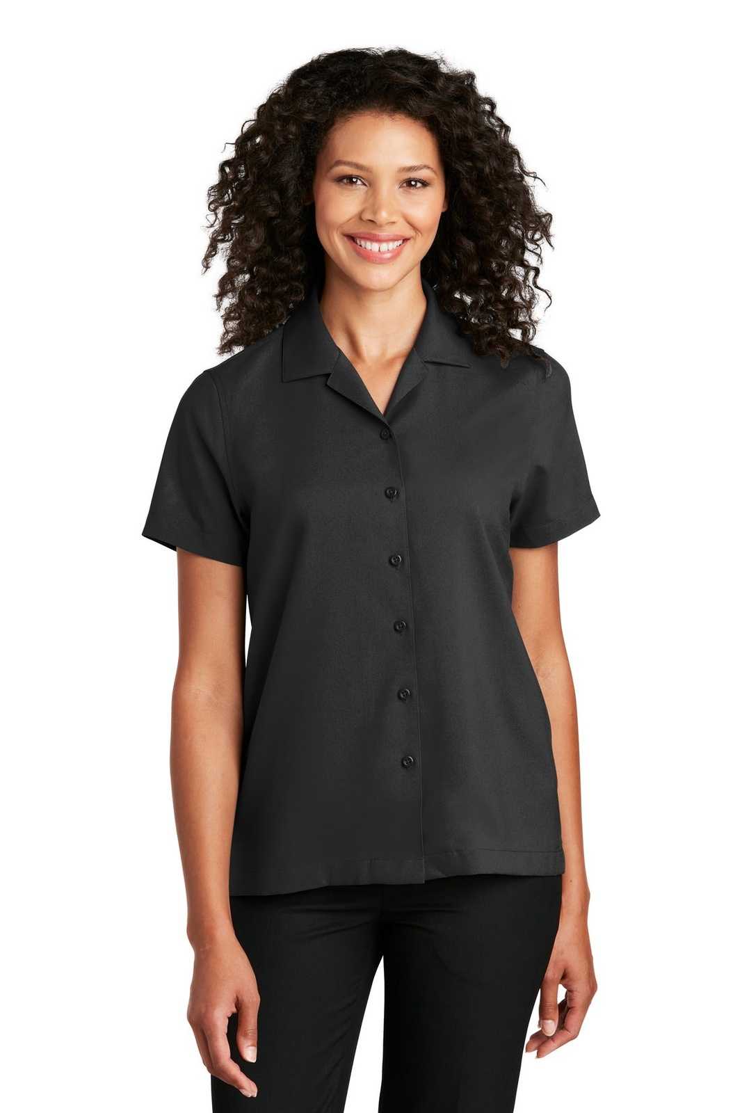 Port Authority LW400 Ladies Short Sleeve Performance Staff Shirt - Black - HIT a Double - 1