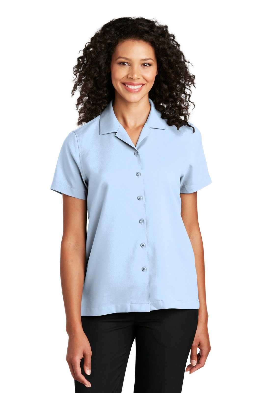 Port Authority LW400 Ladies Short Sleeve Performance Staff Shirt - Cloud Blue - HIT a Double - 1