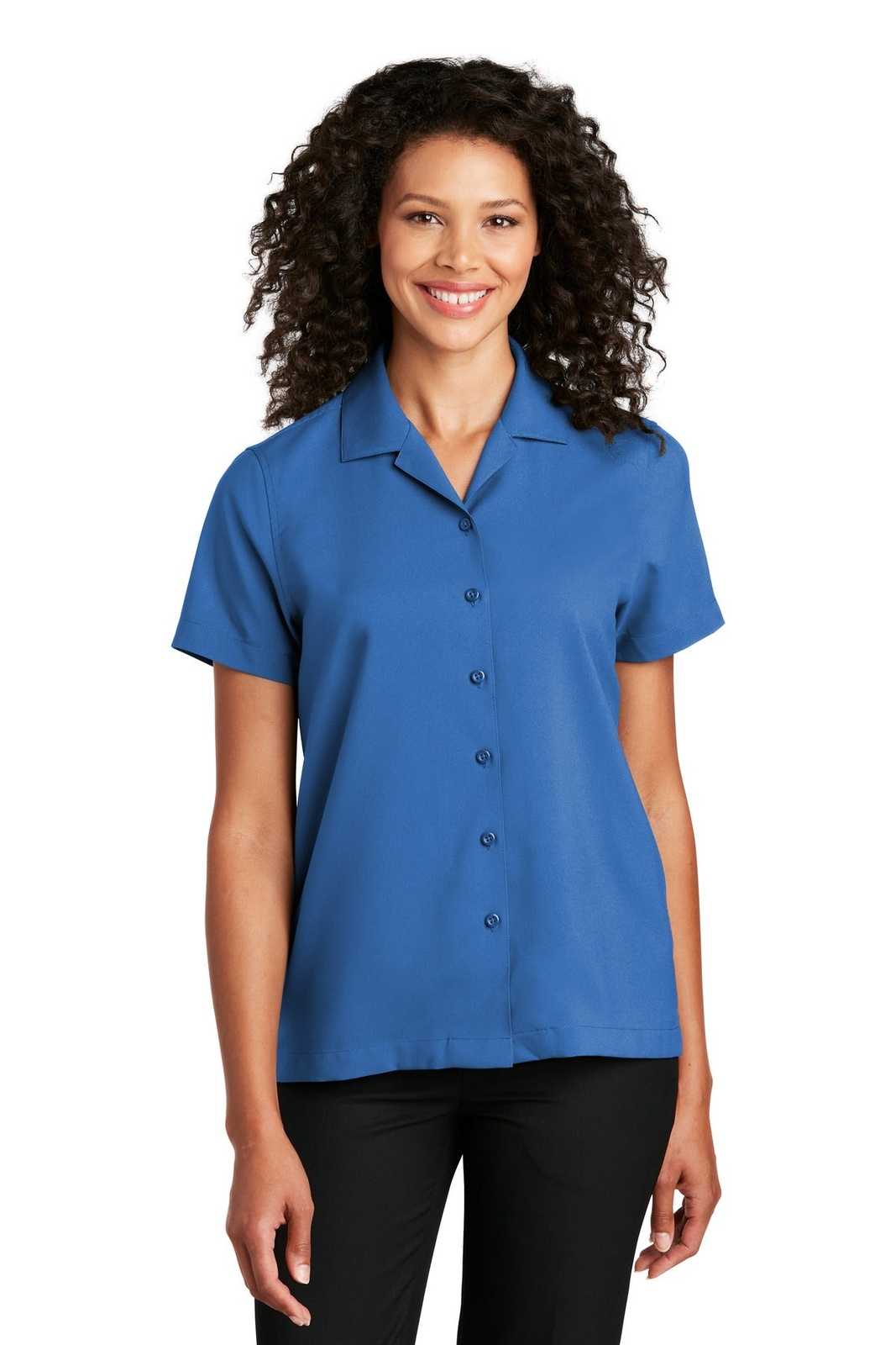 Port Authority LW400 Ladies Short Sleeve Performance Staff Shirt - True Blue - HIT a Double - 1