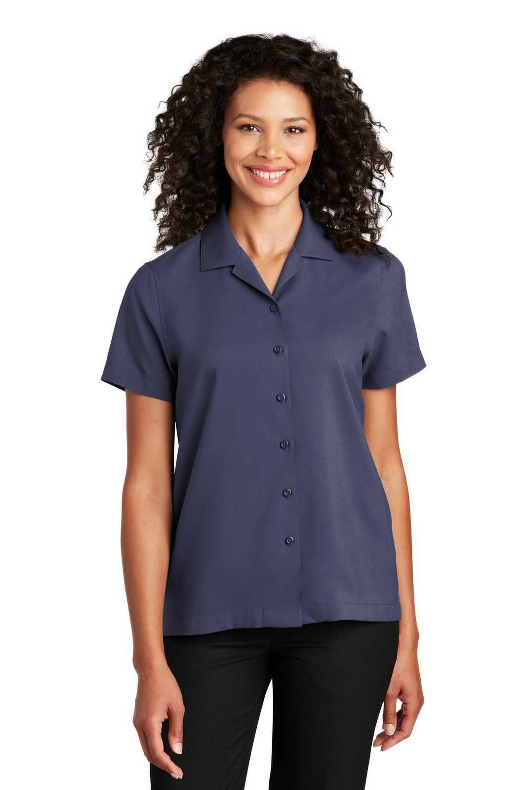 Port Authority LW400 Ladies Short Sleeve Performance Staff Shirt - True Navy - HIT a Double - 1