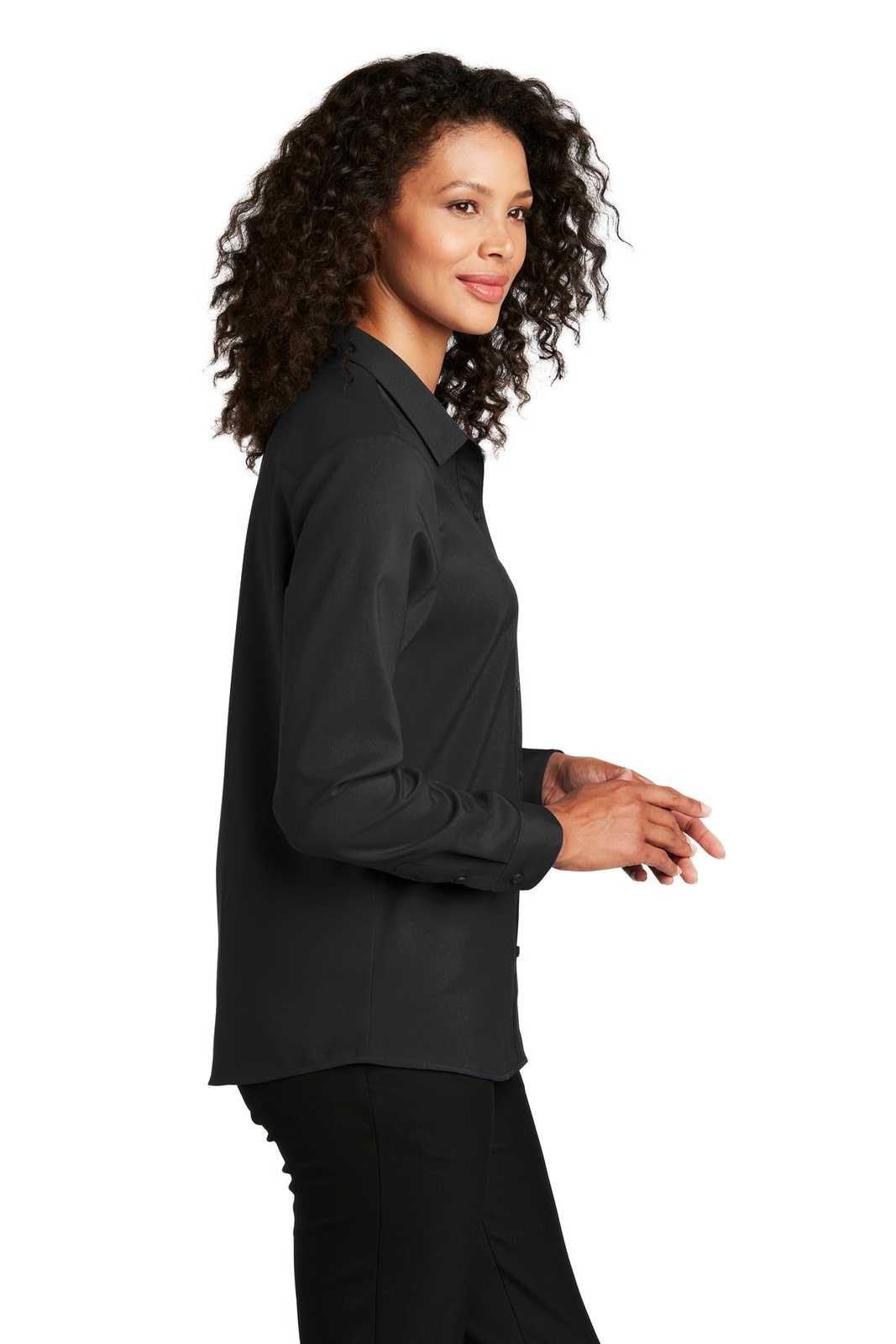 Port Authority LW401 Ladies Long Sleeve Performance Staff Shirt - Black - HIT a Double - 3