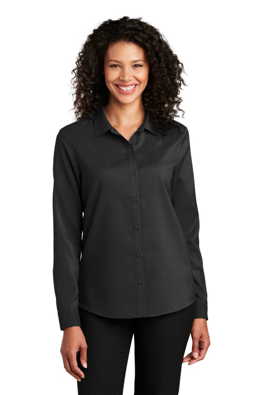 Port Authority LW401 Ladies Long Sleeve Performance Staff Shirt - Black - HIT a Double - 1