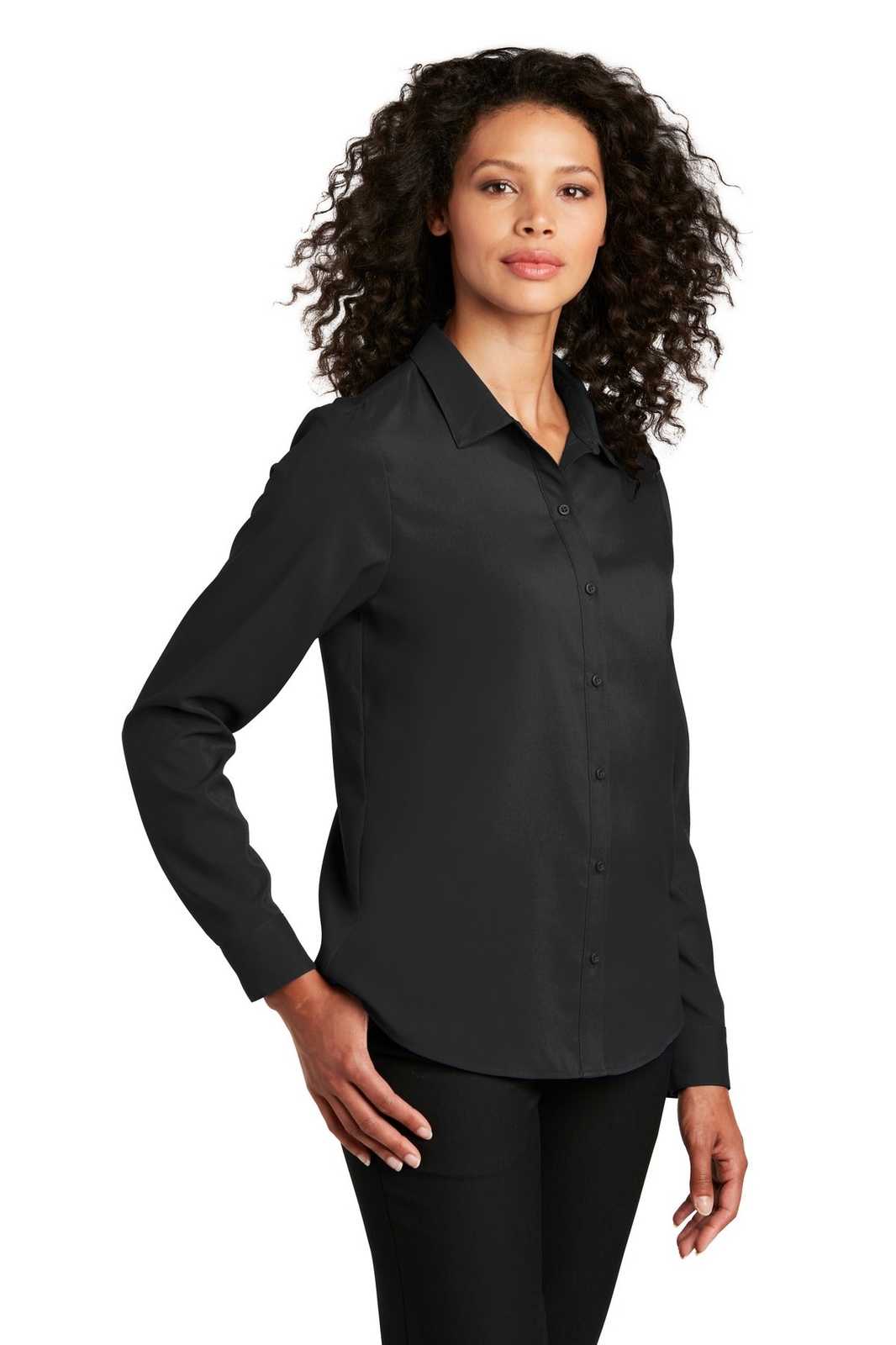 Port Authority LW401 Ladies Long Sleeve Performance Staff Shirt - Black - HIT a Double - 4
