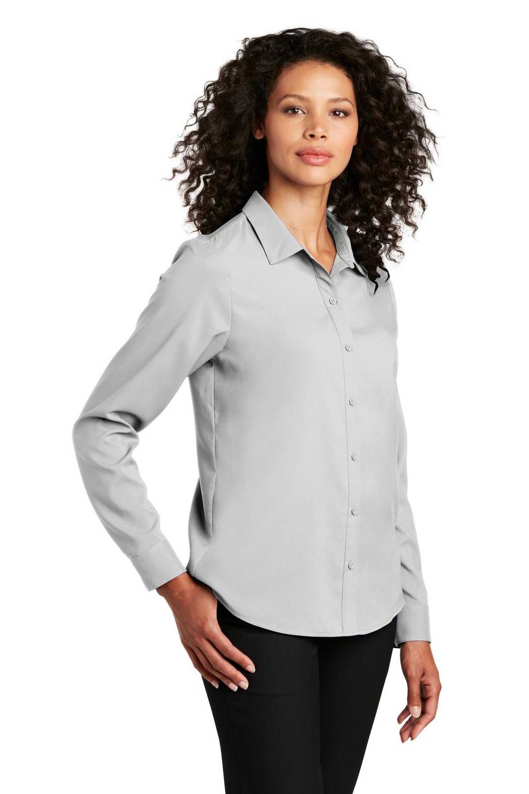 Port Authority LW401 Ladies Long Sleeve Performance Staff Shirt - Silver - HIT a Double - 4
