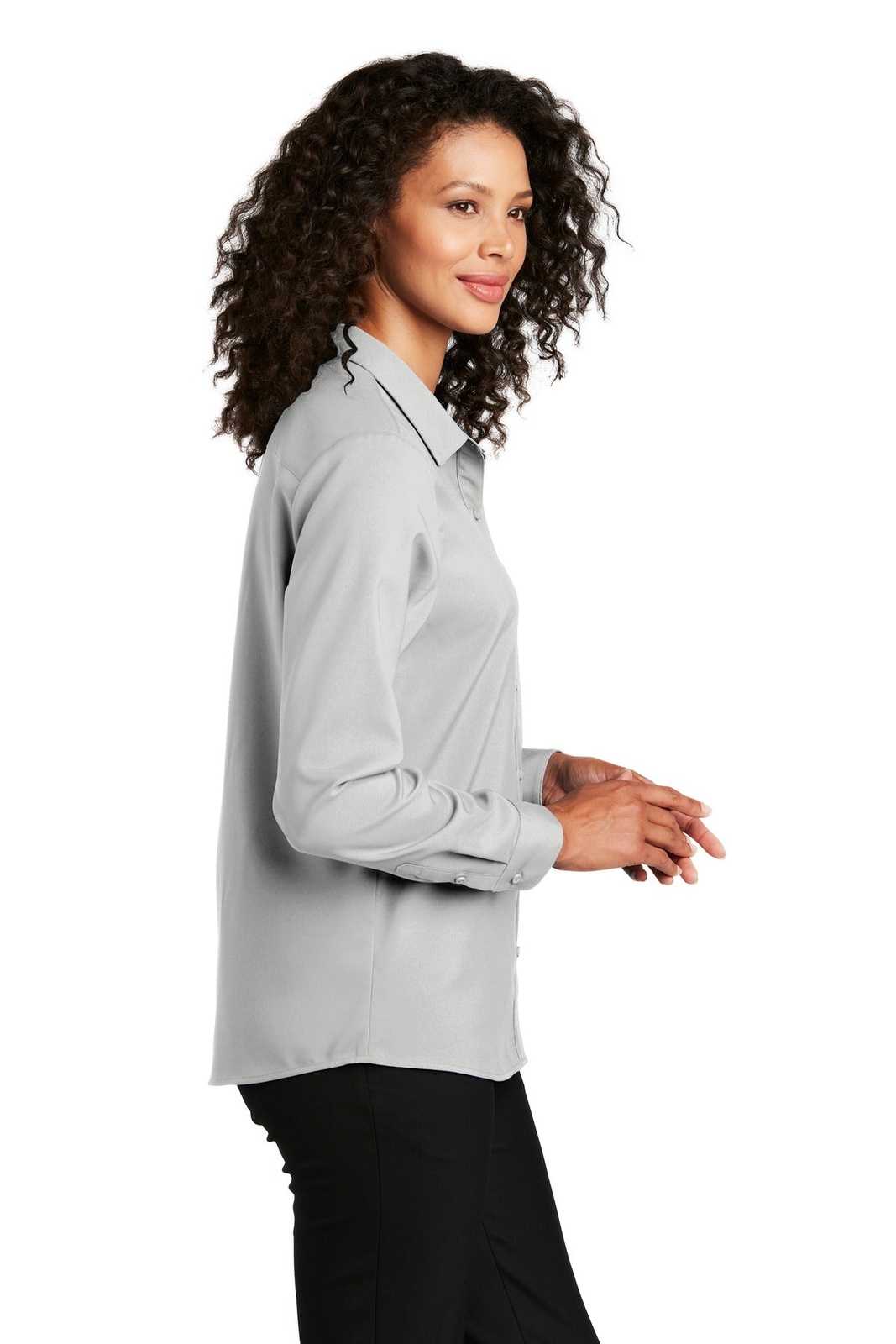 Port Authority LW401 Ladies Long Sleeve Performance Staff Shirt - Silver - HIT a Double - 3