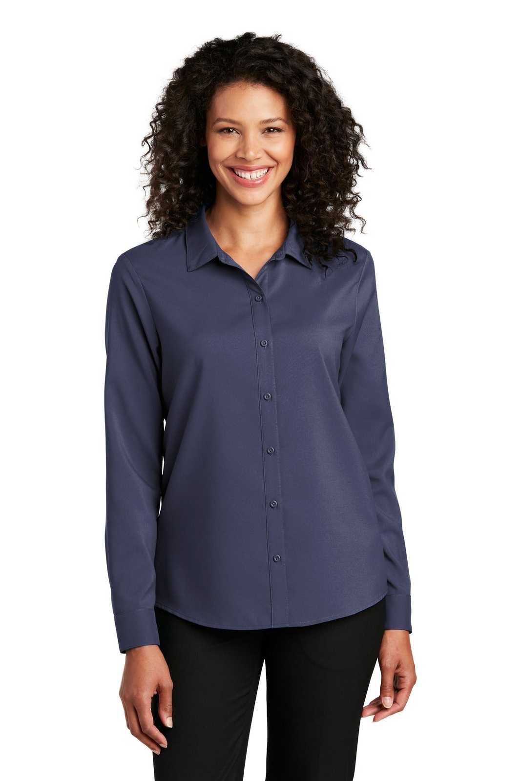 Port Authority LW401 Ladies Long Sleeve Performance Staff Shirt - True Navy - HIT a Double - 1