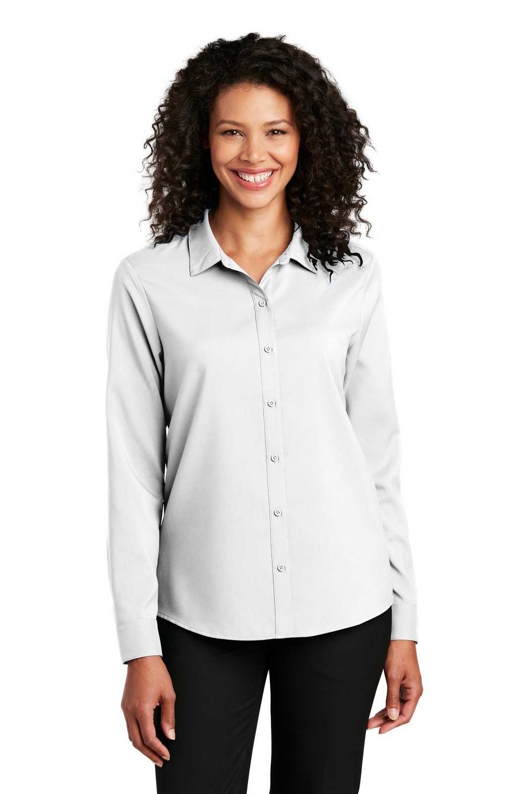 Port Authority LW401 Ladies Long Sleeve Performance Staff Shirt - White - HIT a Double - 1