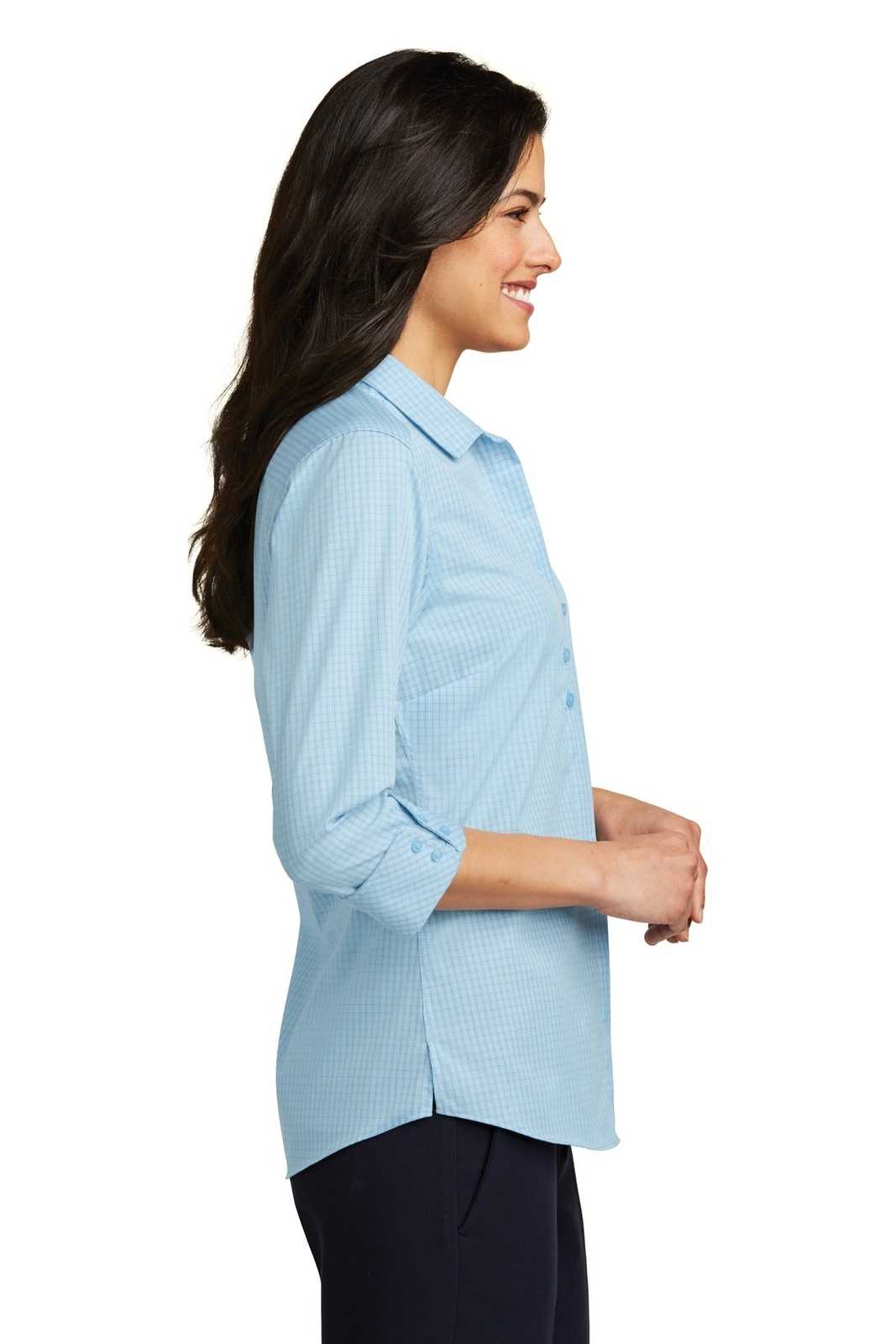 Port Authority LW643 Ladies 3/4-Sleeve Micro Tattersall Easy Care Shirt - Heritage Blue Royal - HIT a Double - 3