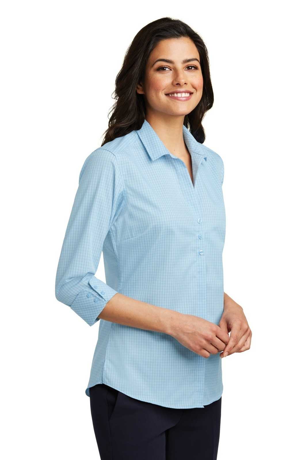 Port Authority LW643 Ladies 3/4-Sleeve Micro Tattersall Easy Care Shirt - Heritage Blue Royal - HIT a Double - 4