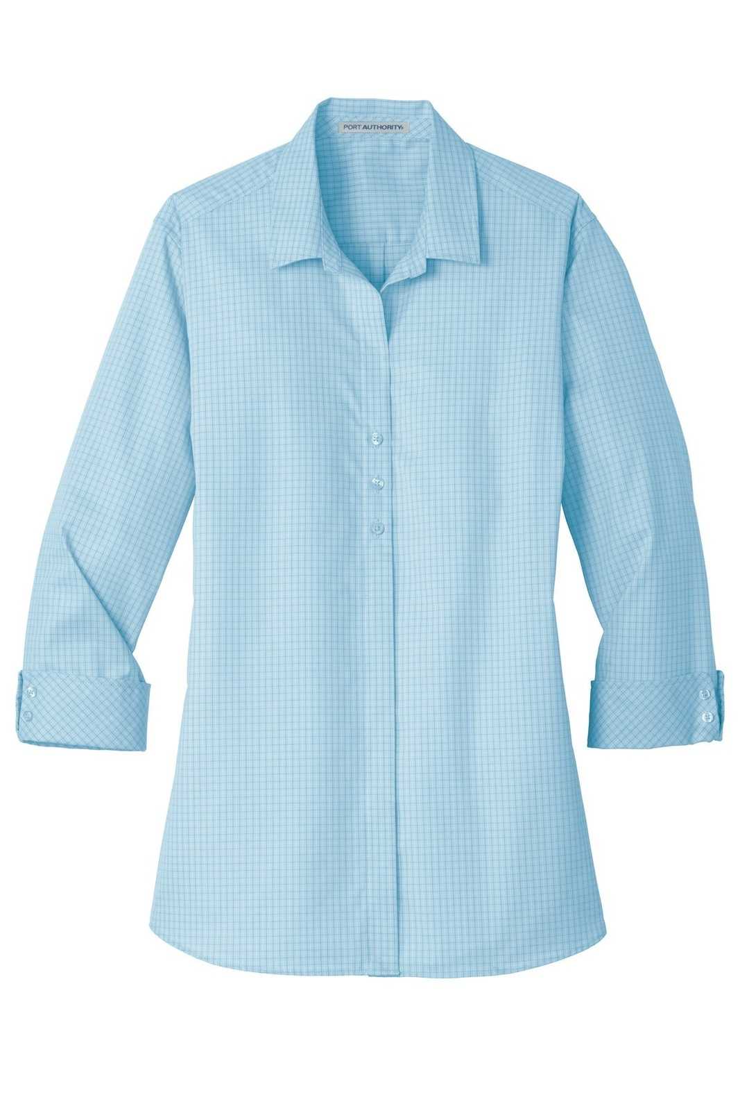 Port Authority LW643 Ladies 3/4-Sleeve Micro Tattersall Easy Care Shirt - Heritage Blue Royal - HIT a Double - 5