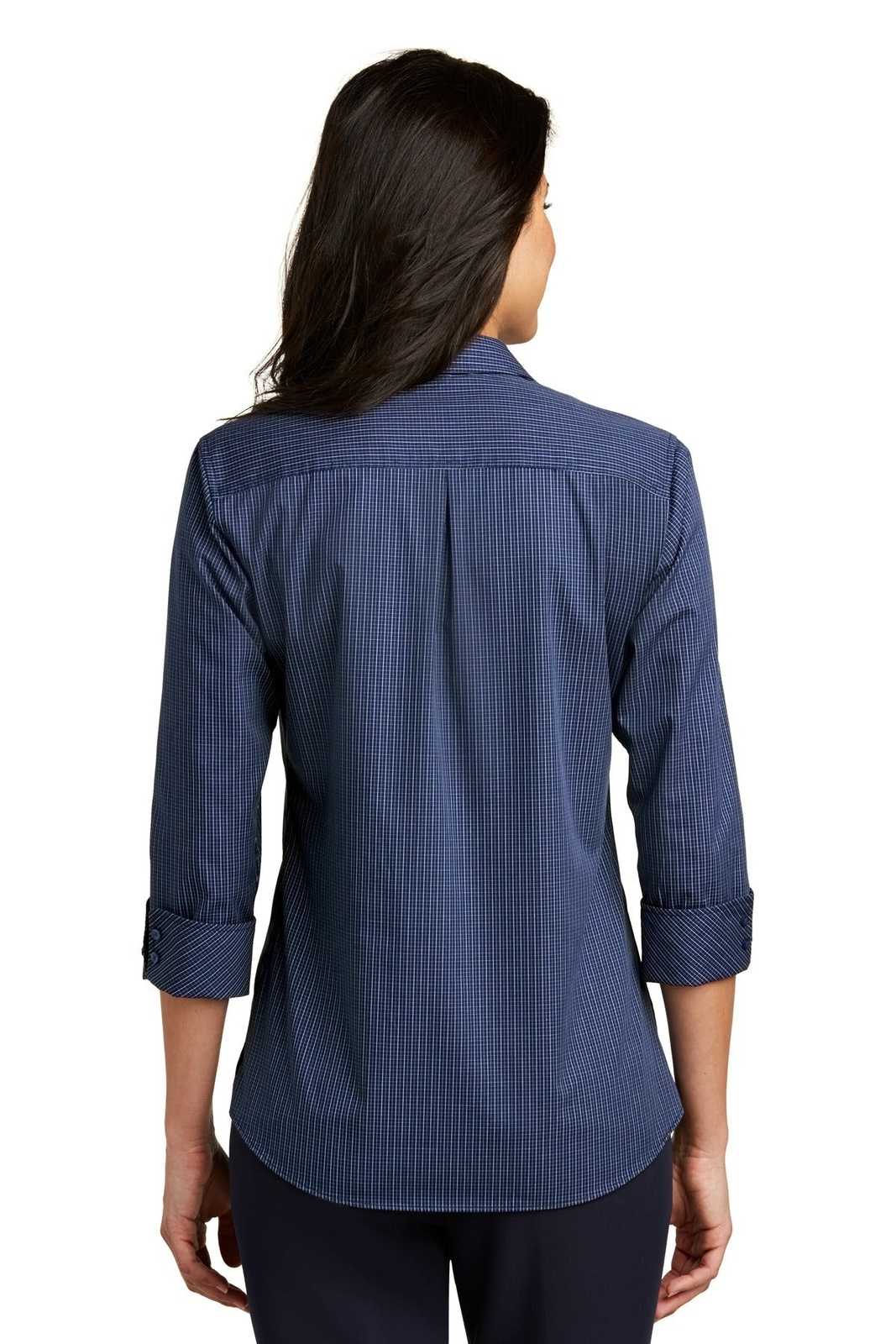 Port Authority LW643 Ladies 3/4-Sleeve Micro Tattersall Easy Care Shirt - Navy Heritage Blue - HIT a Double - 2