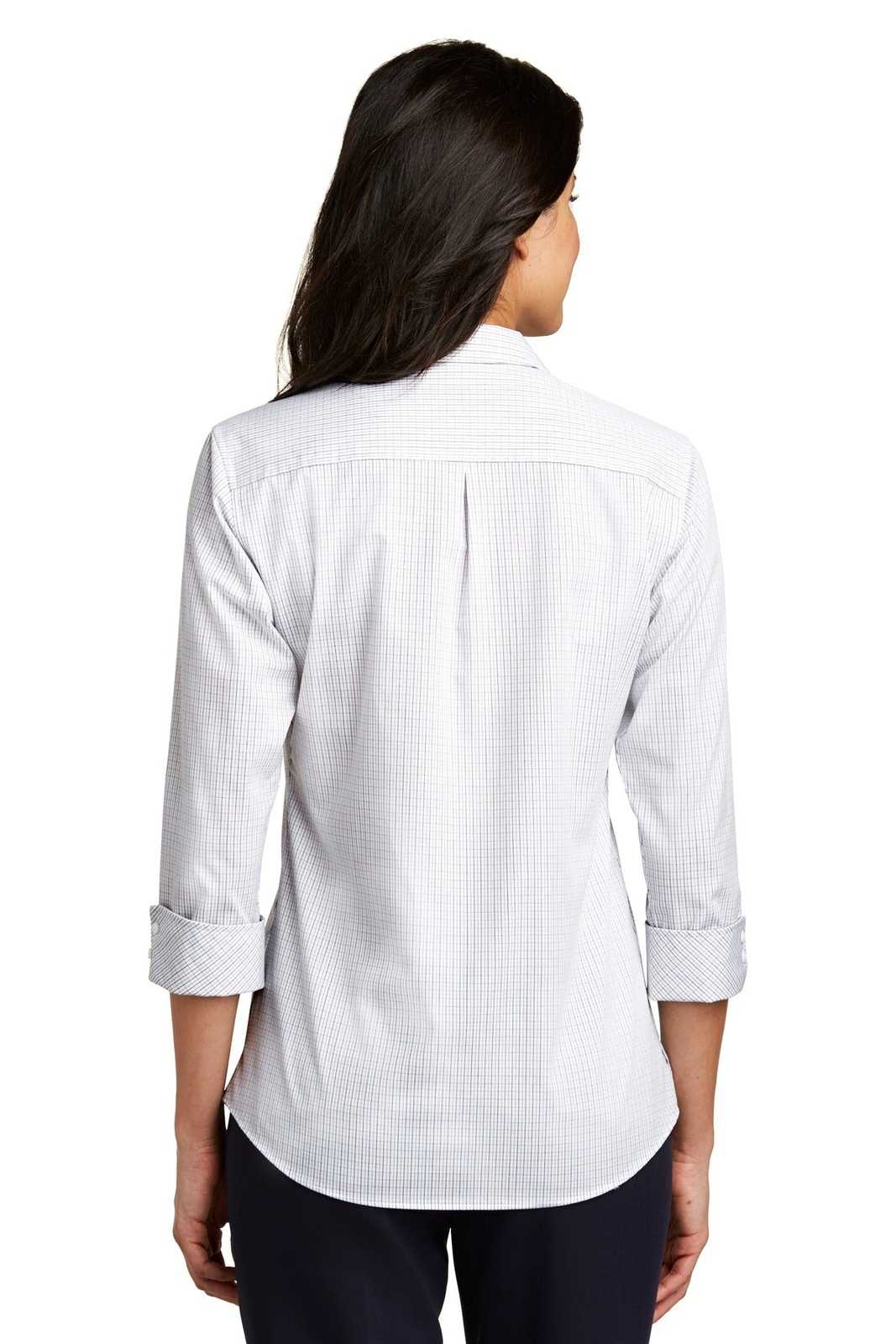 Port Authority LW643 Ladies 3/4-Sleeve Micro Tattersall Easy Care Shirt - White Dark Gray - HIT a Double - 2