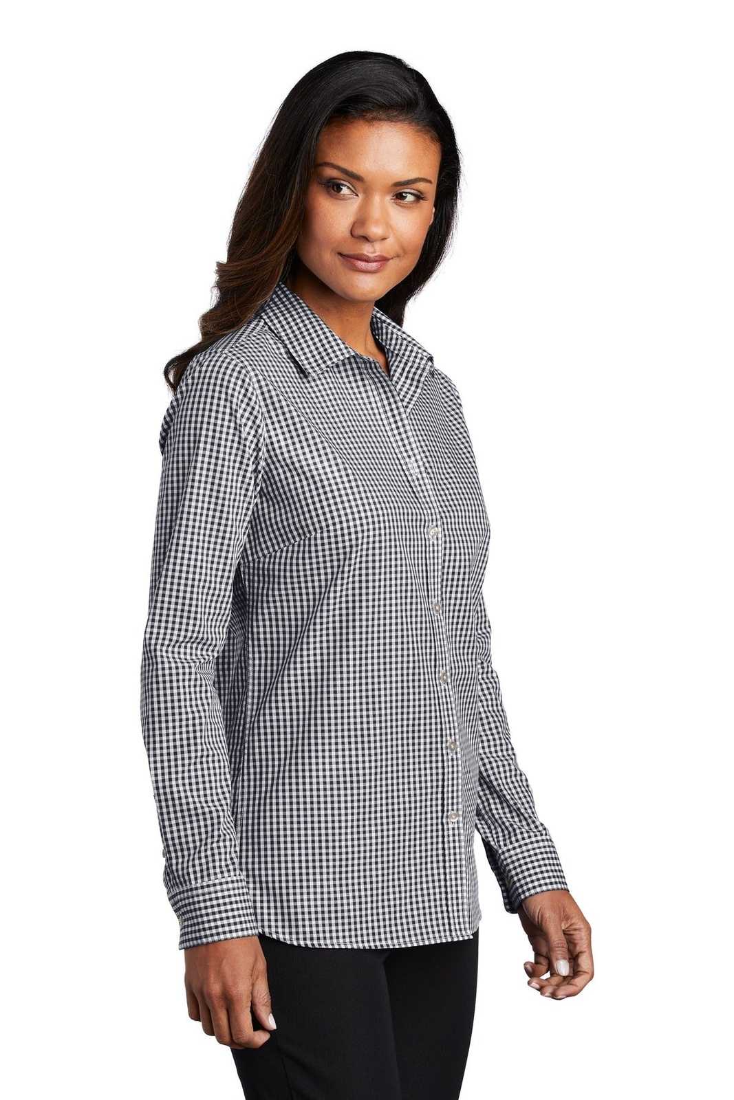 Port Authority LW644 Ladies Broadcloth Gingham Easy Care Shirt - Black White - HIT a Double - 4