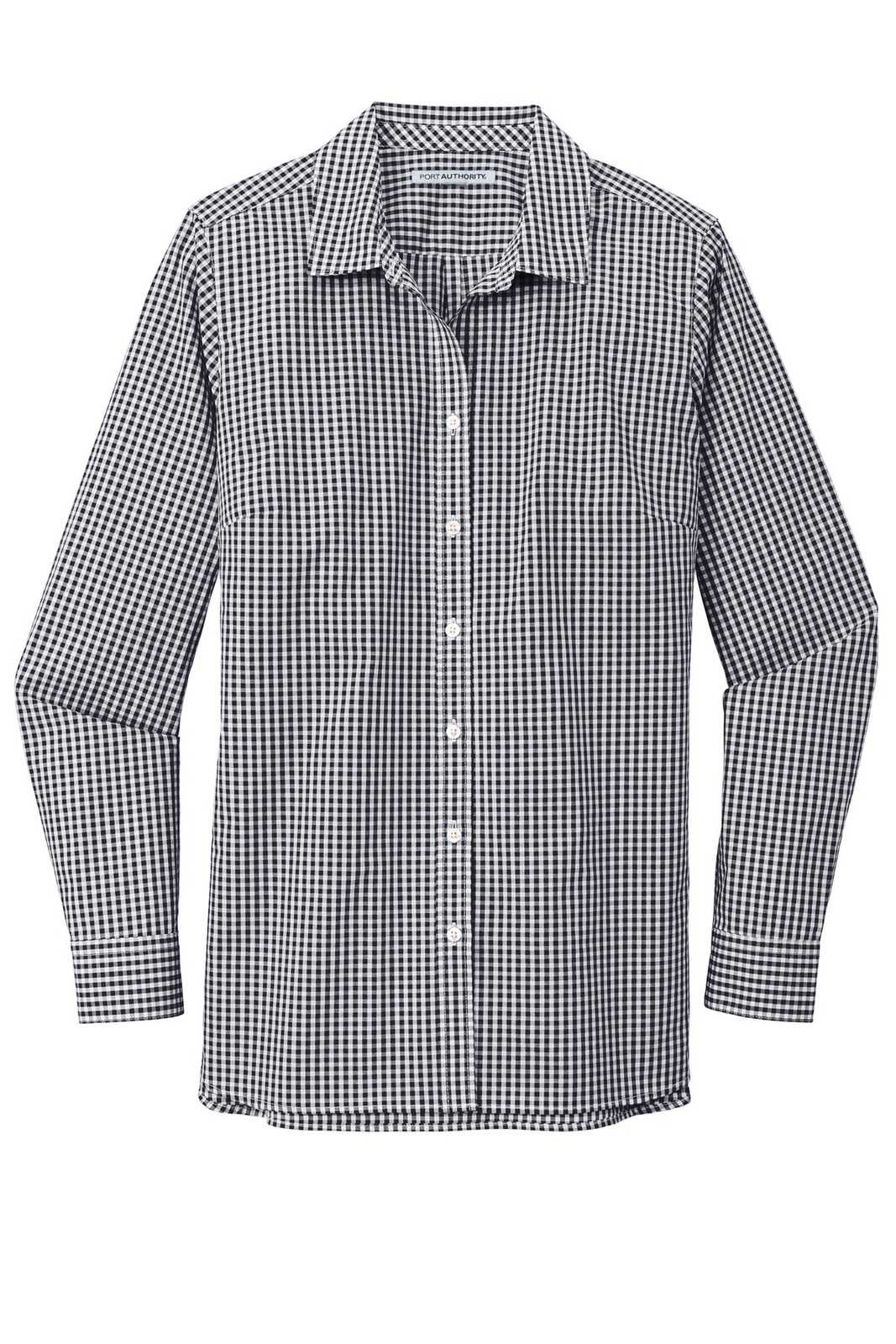 Port Authority LW644 Ladies Broadcloth Gingham Easy Care Shirt - Black White - HIT a Double - 5