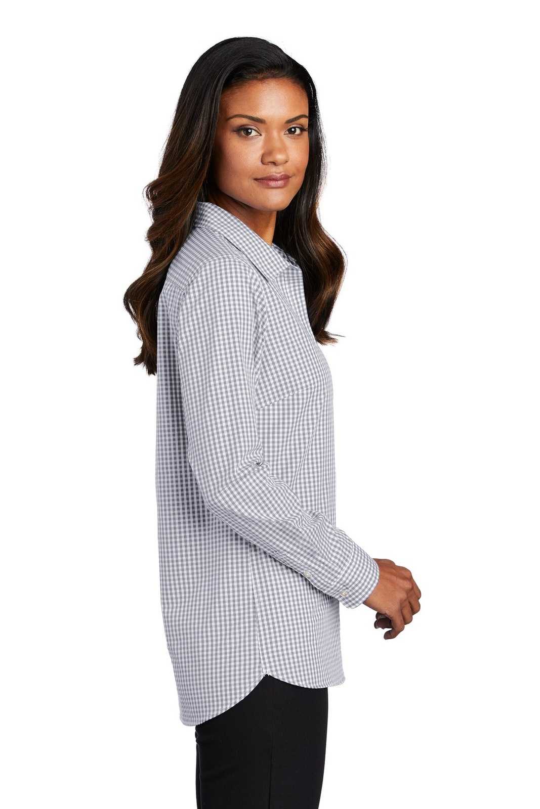 Port Authority LW644 Ladies Broadcloth Gingham Easy Care Shirt - Gusty Gray White - HIT a Double - 3