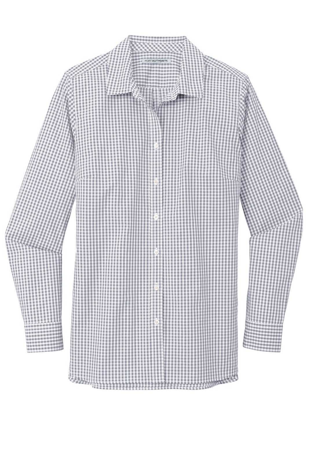 Port Authority LW644 Ladies Broadcloth Gingham Easy Care Shirt - Gusty Gray White - HIT a Double - 5