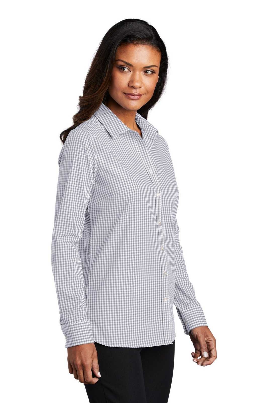 Port Authority LW644 Ladies Broadcloth Gingham Easy Care Shirt - Gusty Gray White - HIT a Double - 4