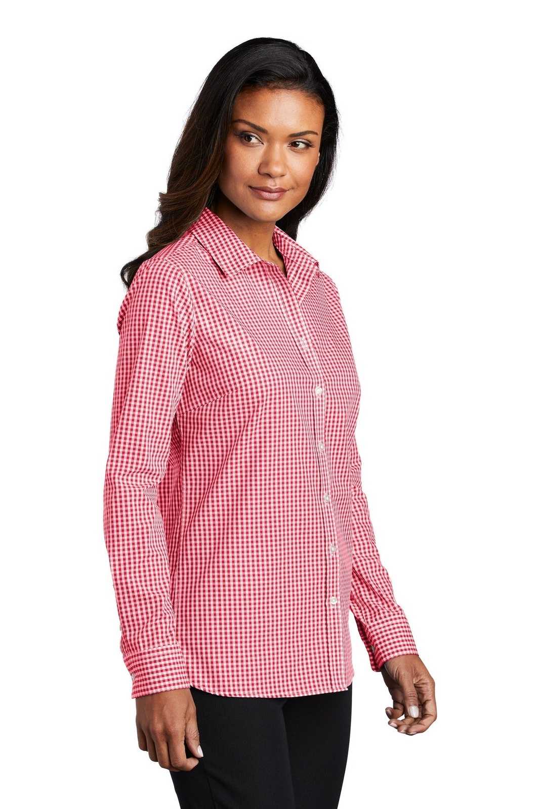 Port Authority LW644 Ladies Broadcloth Gingham Easy Care Shirt - Rich Red White - HIT a Double - 4