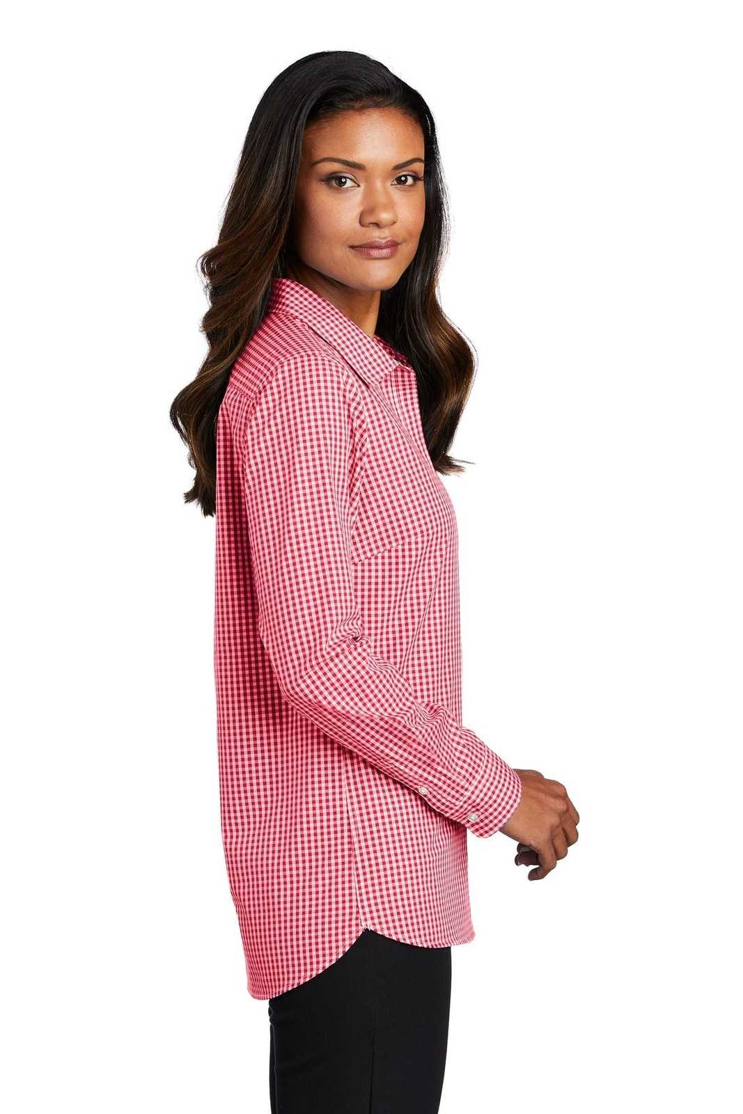Port Authority LW644 Ladies Broadcloth Gingham Easy Care Shirt - Rich Red White - HIT a Double - 3