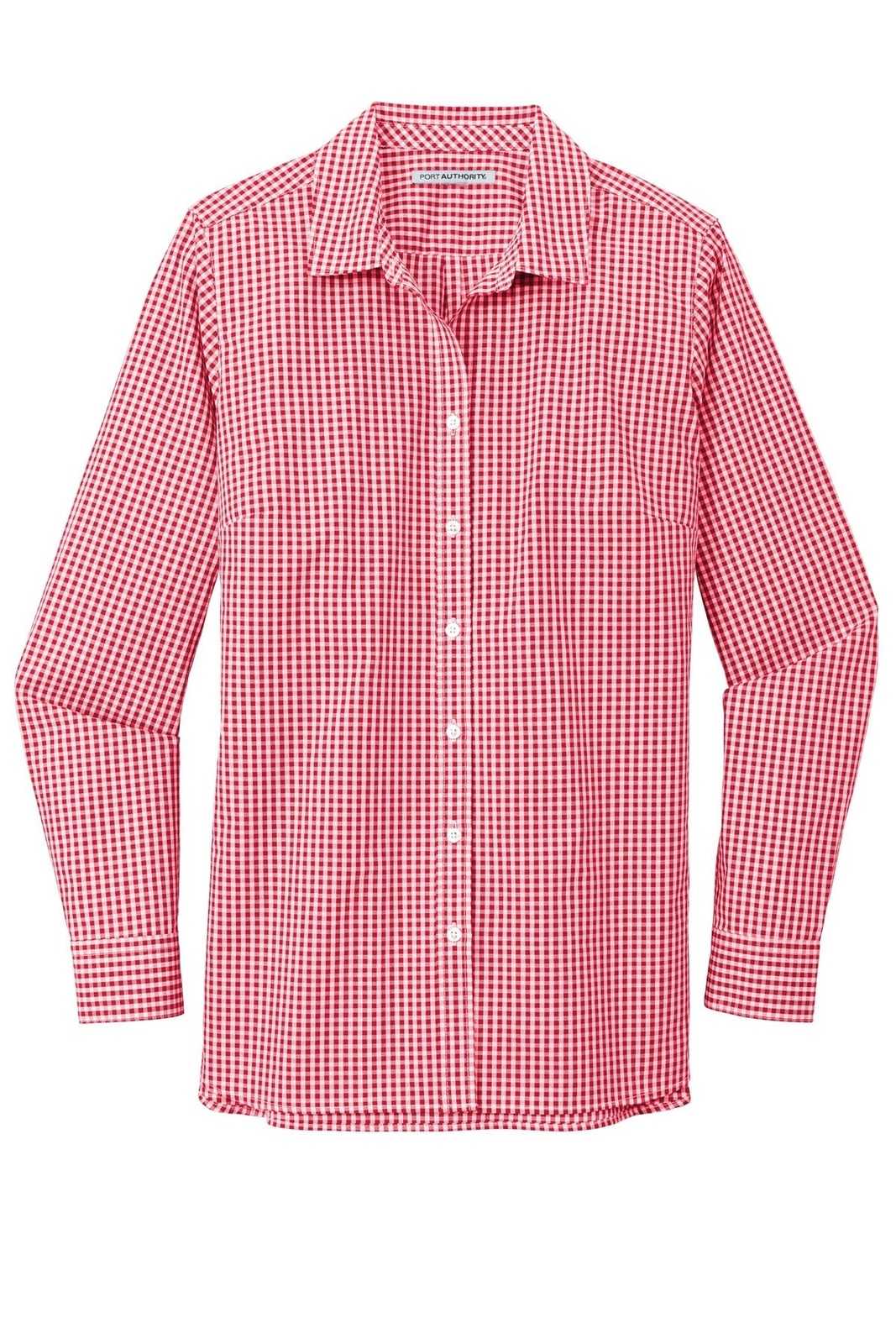 Port Authority LW644 Ladies Broadcloth Gingham Easy Care Shirt - Rich Red White - HIT a Double - 5