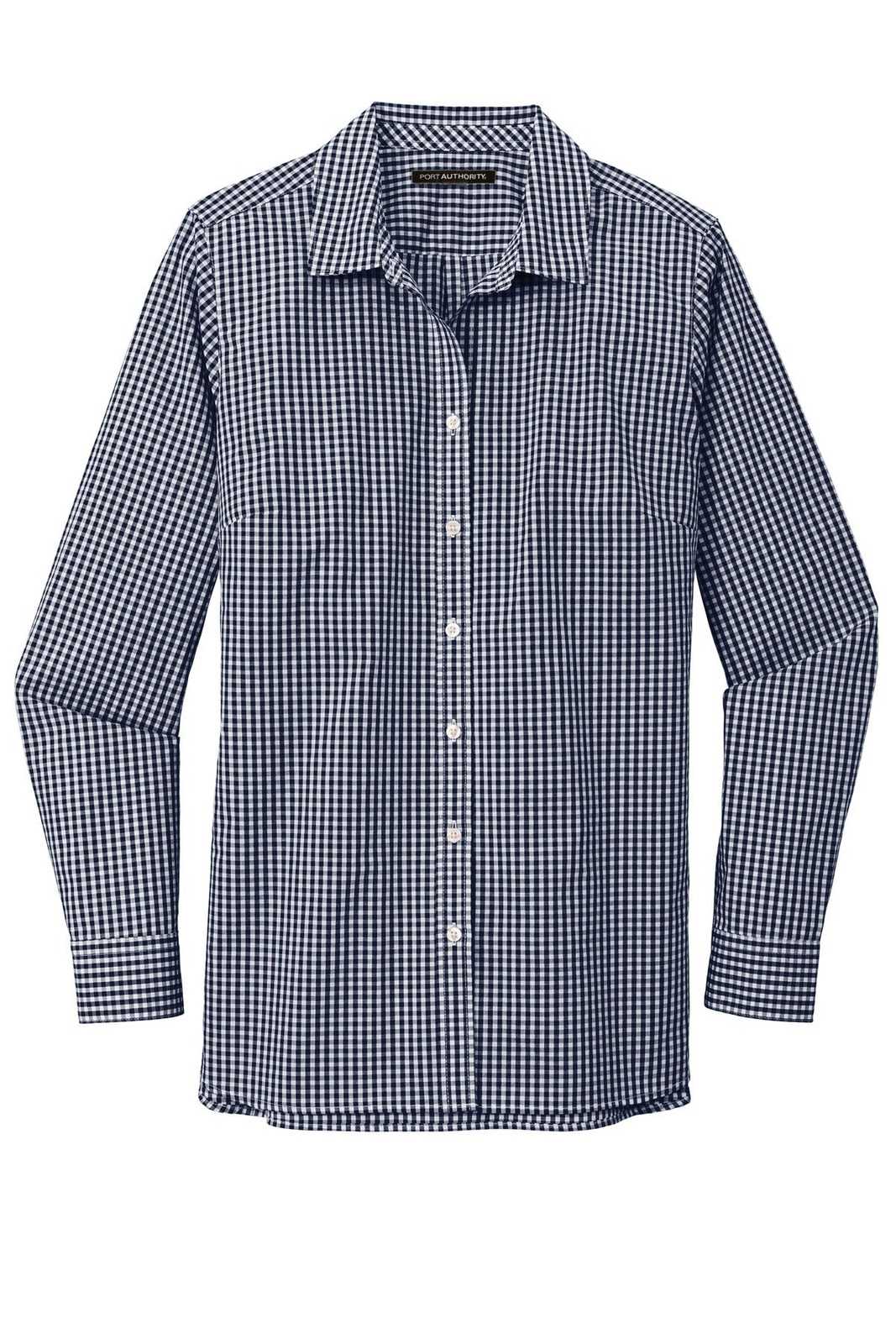 Port Authority LW644 Ladies Broadcloth Gingham Easy Care Shirt - True Navy White - HIT a Double - 5