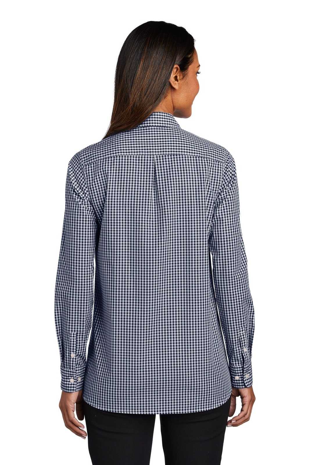 Port Authority LW644 Ladies Broadcloth Gingham Easy Care Shirt - True Navy White - HIT a Double - 2