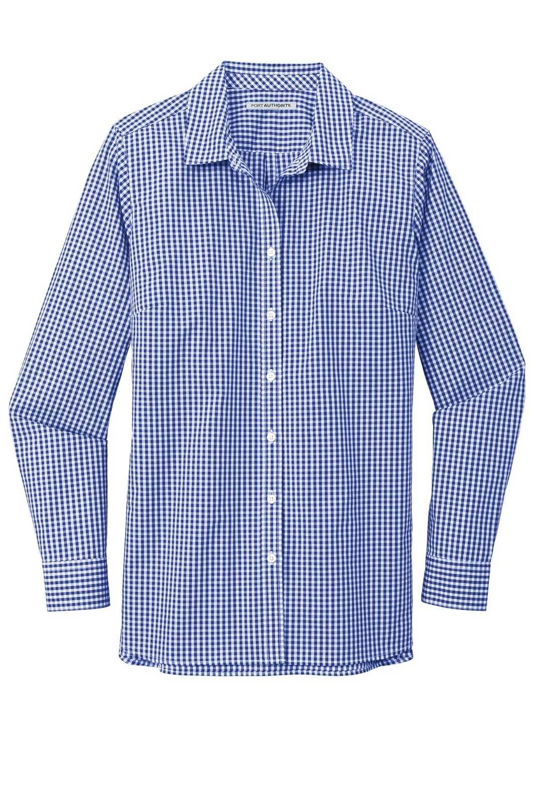 Port Authority LW644 Ladies Broadcloth Gingham Easy Care Shirt - True Royal White - HIT a Double - 5