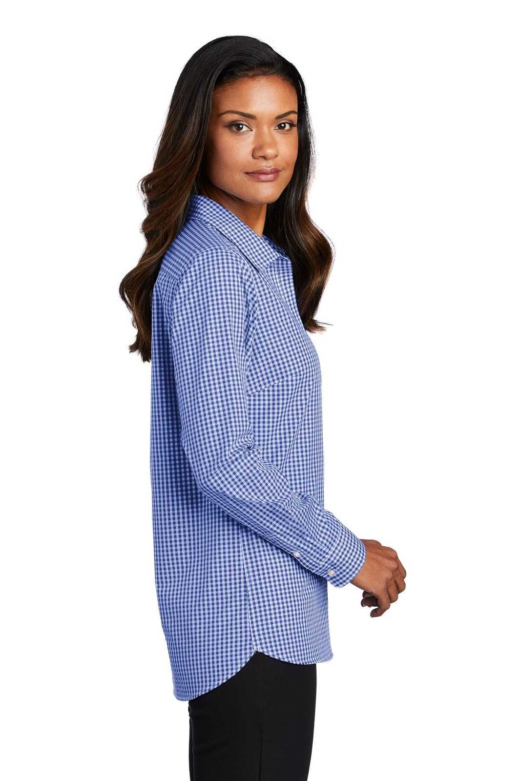 Port Authority LW644 Ladies Broadcloth Gingham Easy Care Shirt - True Royal White - HIT a Double - 3