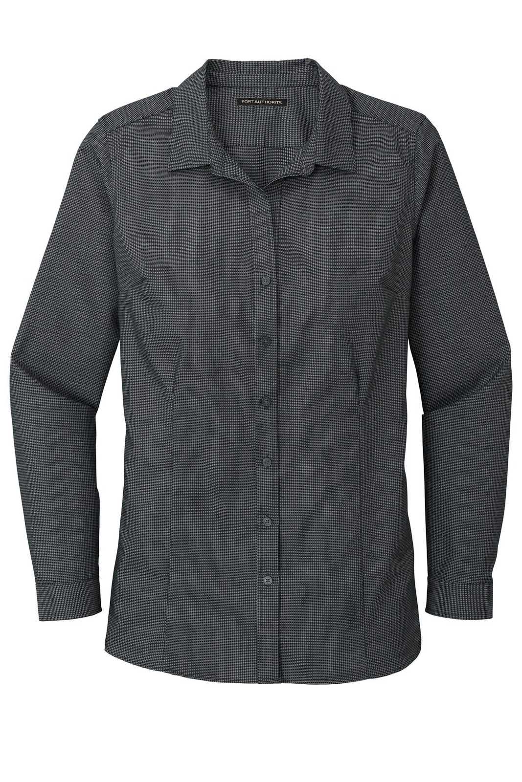 Port Authority LW645 Ladies Pincheck Easy Care Shirt - Black Gray Steel - HIT a Double - 4