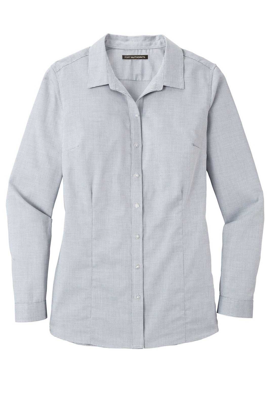 Port Authority LW645 Ladies Pincheck Easy Care Shirt - Gusty Gray White - HIT a Double - 5