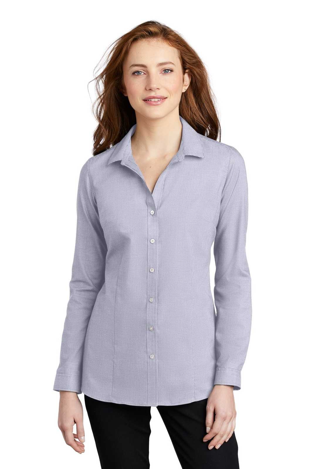 Port Authority LW645 Ladies Pincheck Easy Care Shirt - Gusty Gray White - HIT a Double - 1