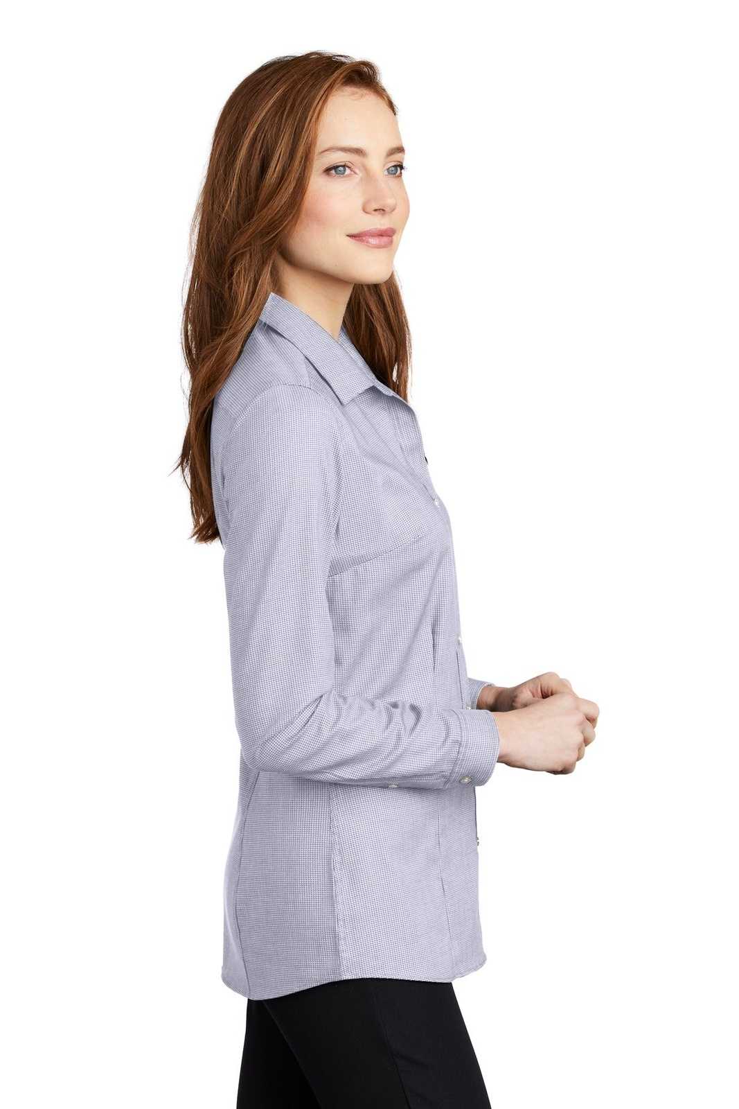 Port Authority LW645 Ladies Pincheck Easy Care Shirt - Gusty Gray White - HIT a Double - 3